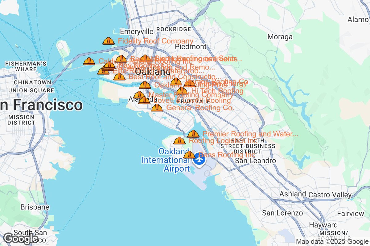 Map of Roofing Contractors in Oakland, California
