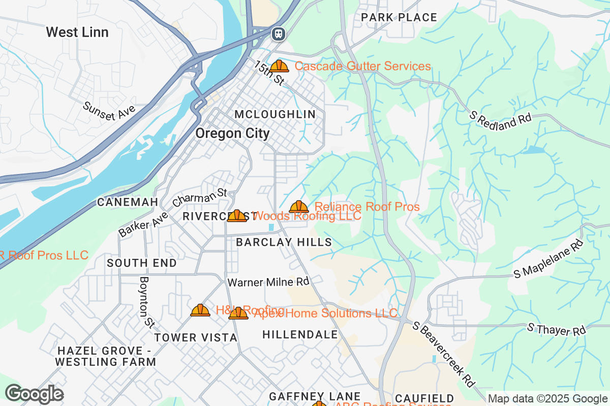 Map of Roofing Contractors in Oregon City, Oregon