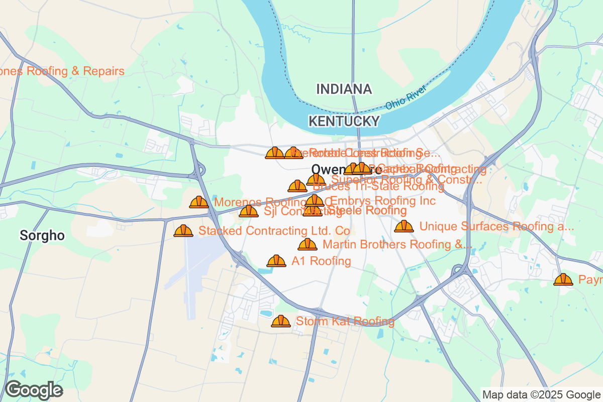 Map of Roofing Contractors in Owensboro, Kentucky