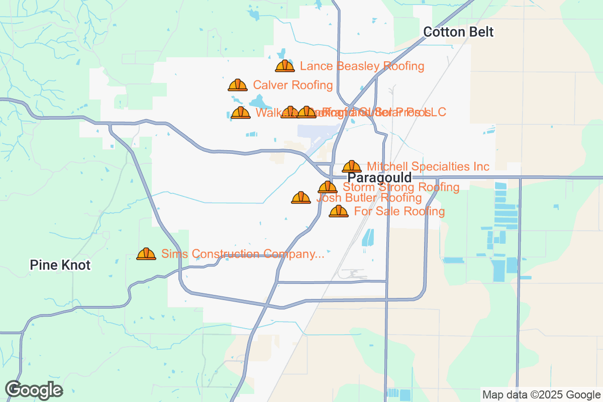 Map of Roofing Contractors in Paragould, Arkansas