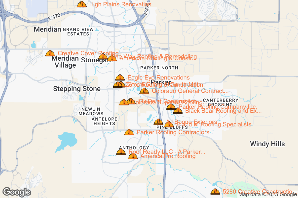 Map of Roofing Contractors in Parker, Colorado