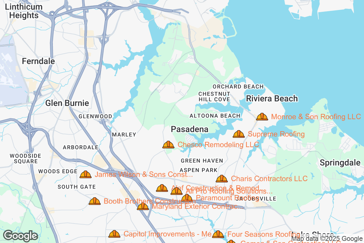 Map of Roofing Contractors in Pasadena, Maryland