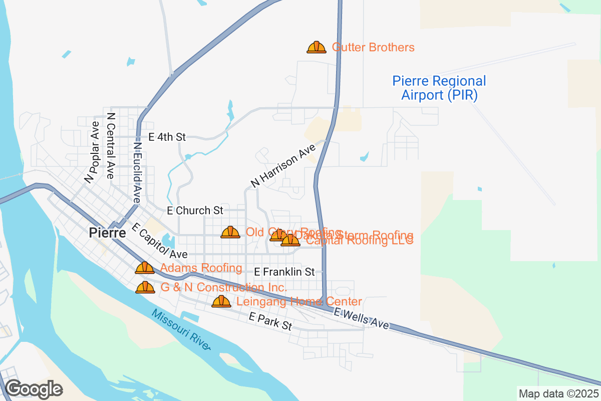 Map of Roofing Contractors in Pierre, South Dakota