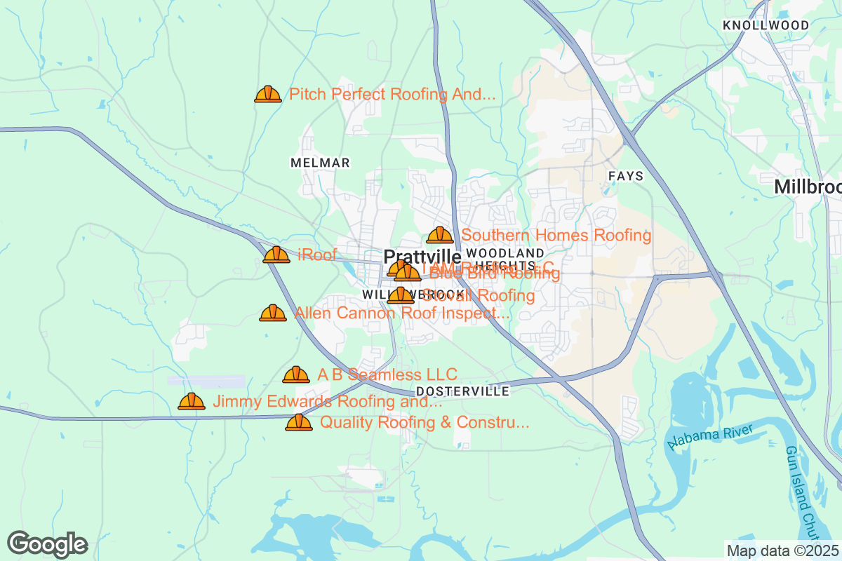 Map of Roofing Contractors in Prattville, Alabama