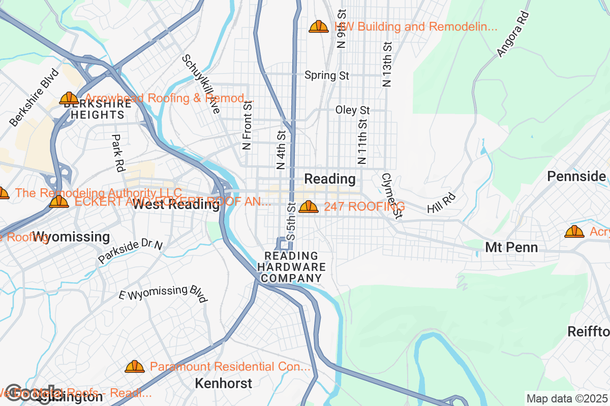 Map of Roofing Contractors in Reading, Pennsylvania