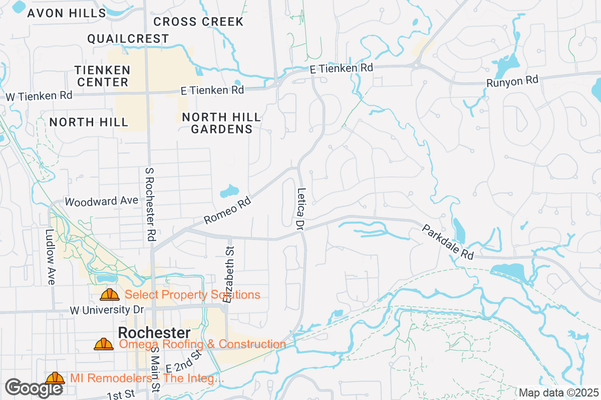 Map of Roofing Contractors in Rochester, Michigan