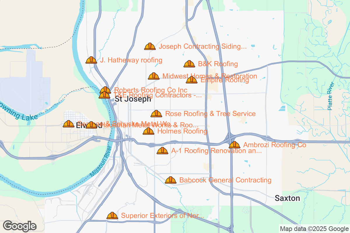 Map of Roofing Contractors in Saint Joseph, Missouri