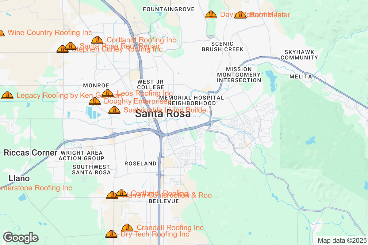 Map of Roofing Contractors in Santa Rosa, California