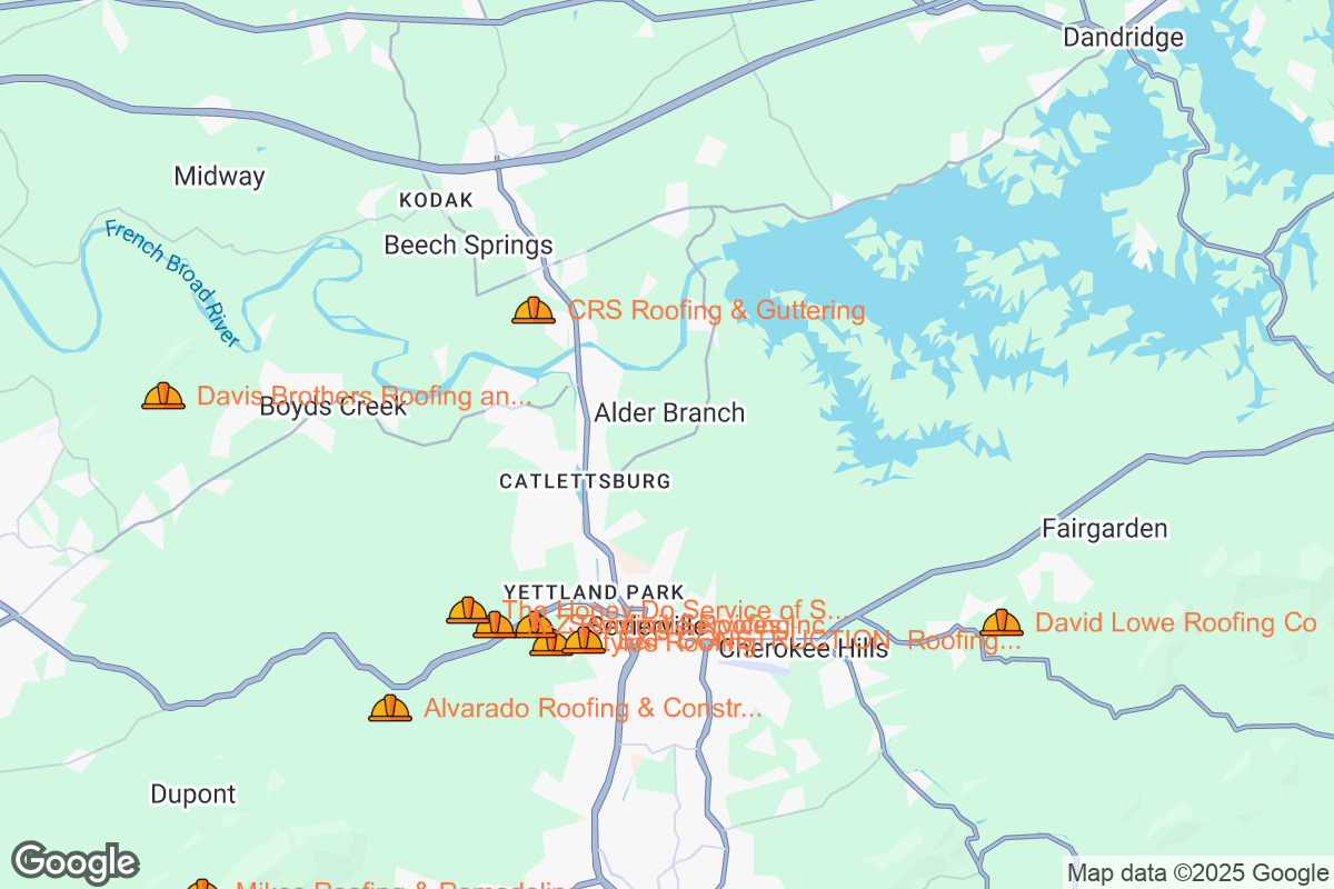 Map of Roofing Contractors in Sevierville, Tennessee