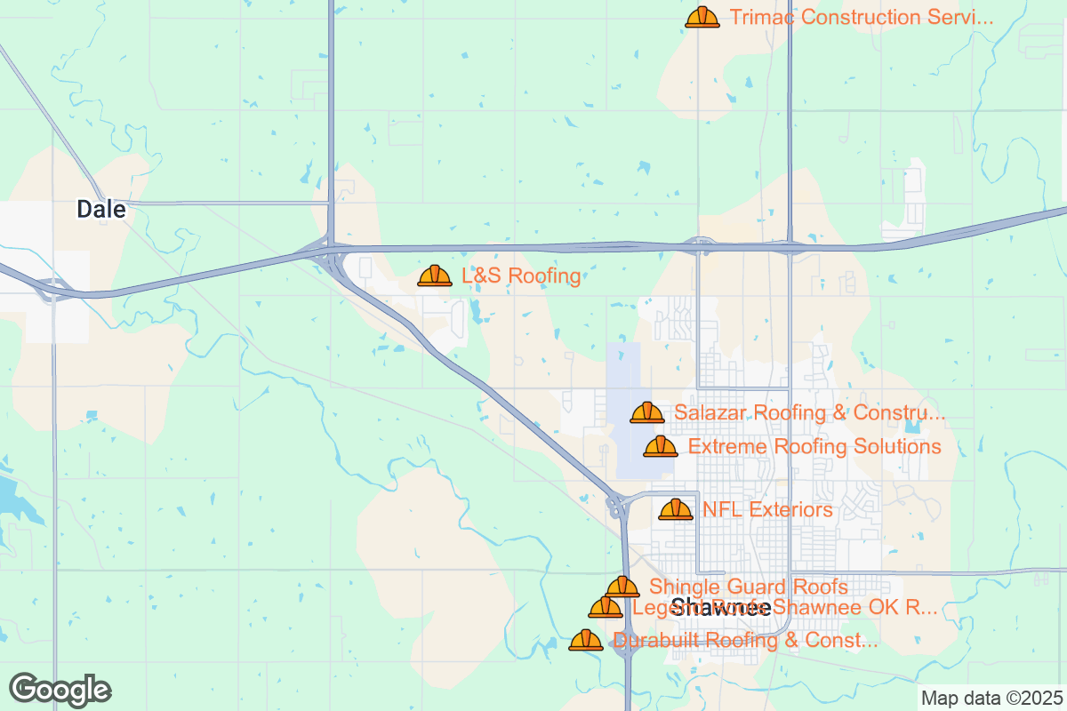 Map of Roofing Contractors in Shawnee, Oklahoma