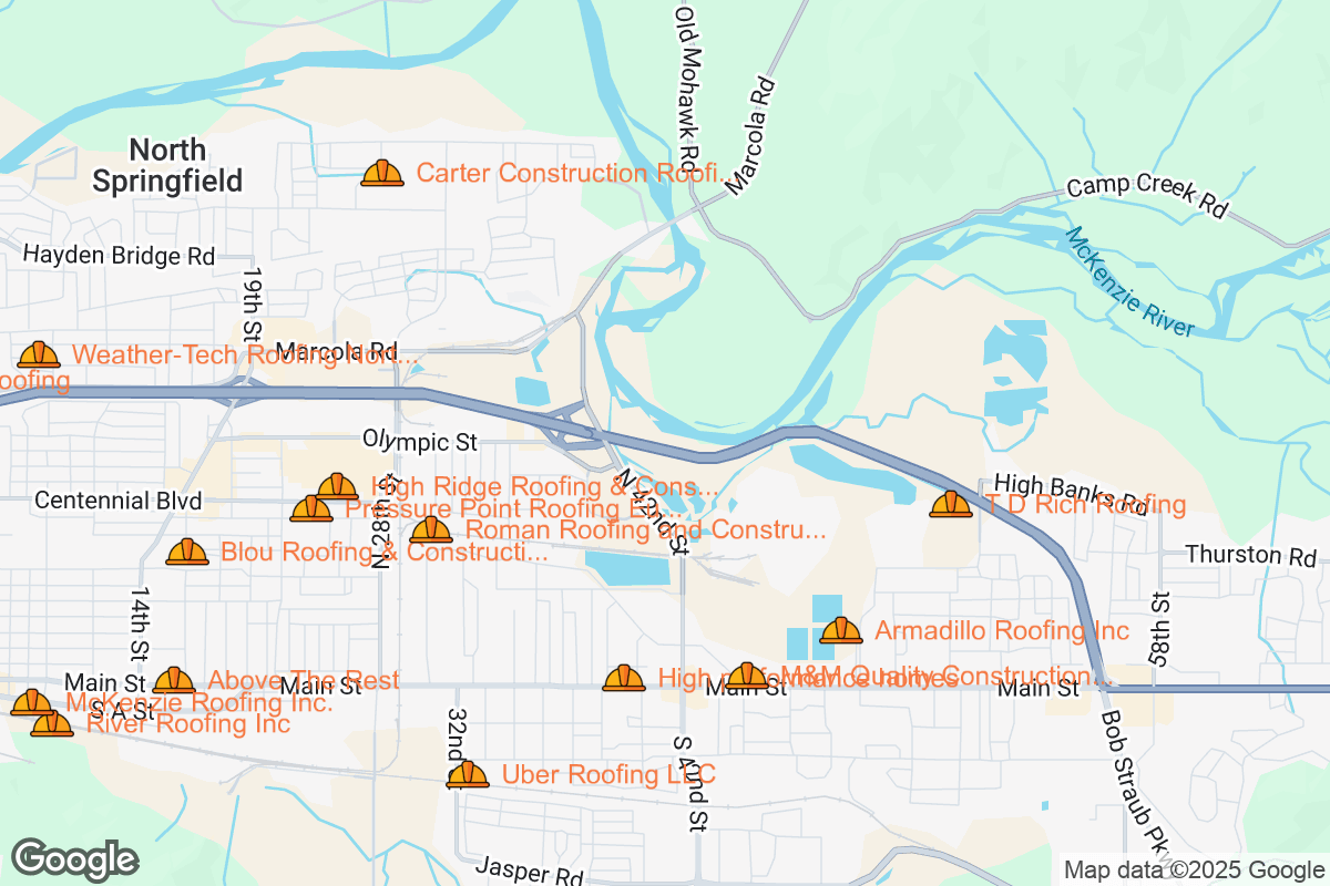 Map of Roofing Contractors in Springfield, Oregon