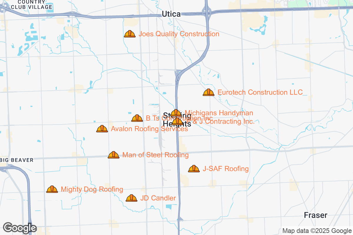 Map of Roofing Contractors in Sterling Heights, Michigan
