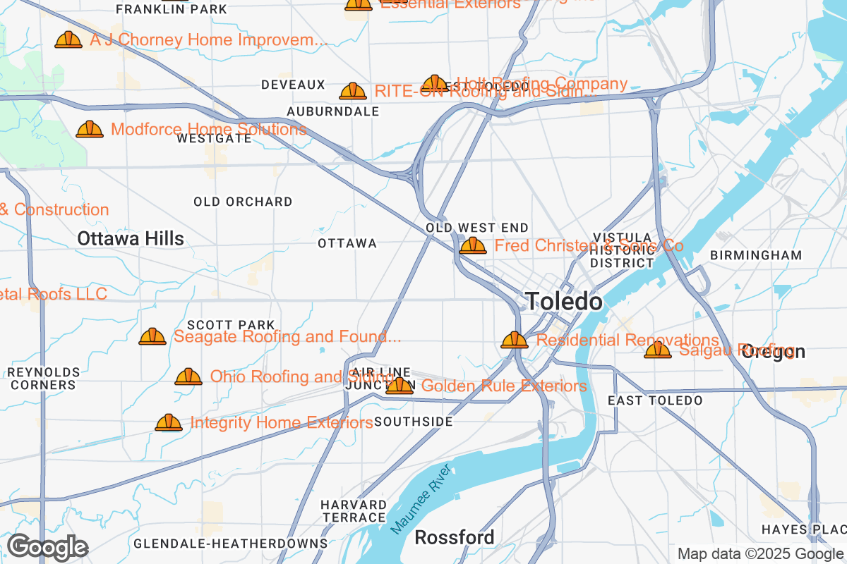 Map of Roofing Contractors in Toledo, Ohio
