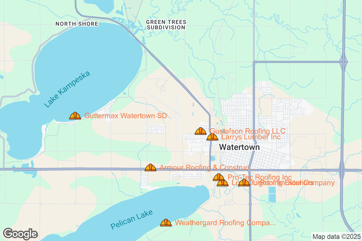 Map of Roofing Contractors in Watertown, South Dakota