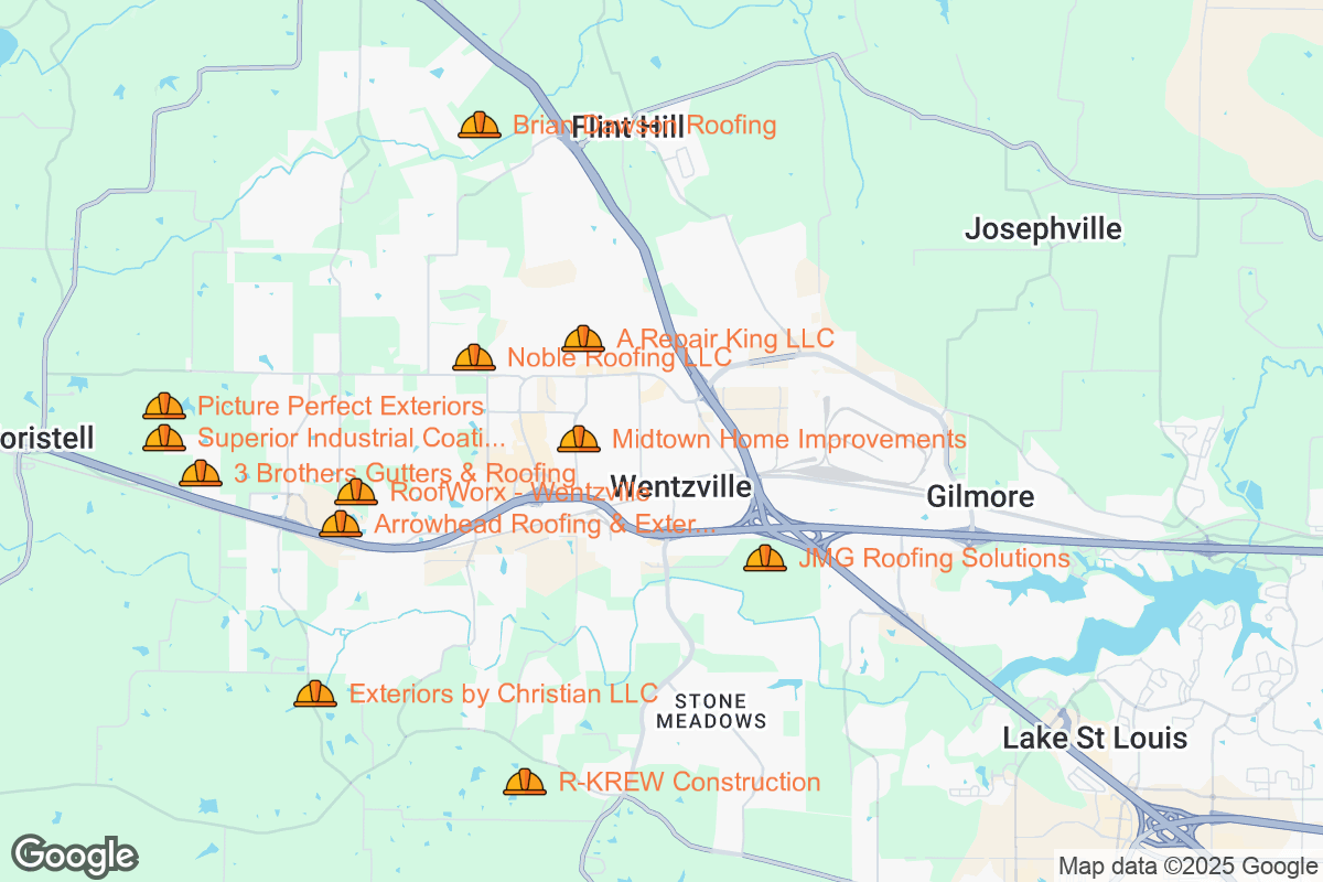 Map of Roofing Contractors in Wentzville, Missouri