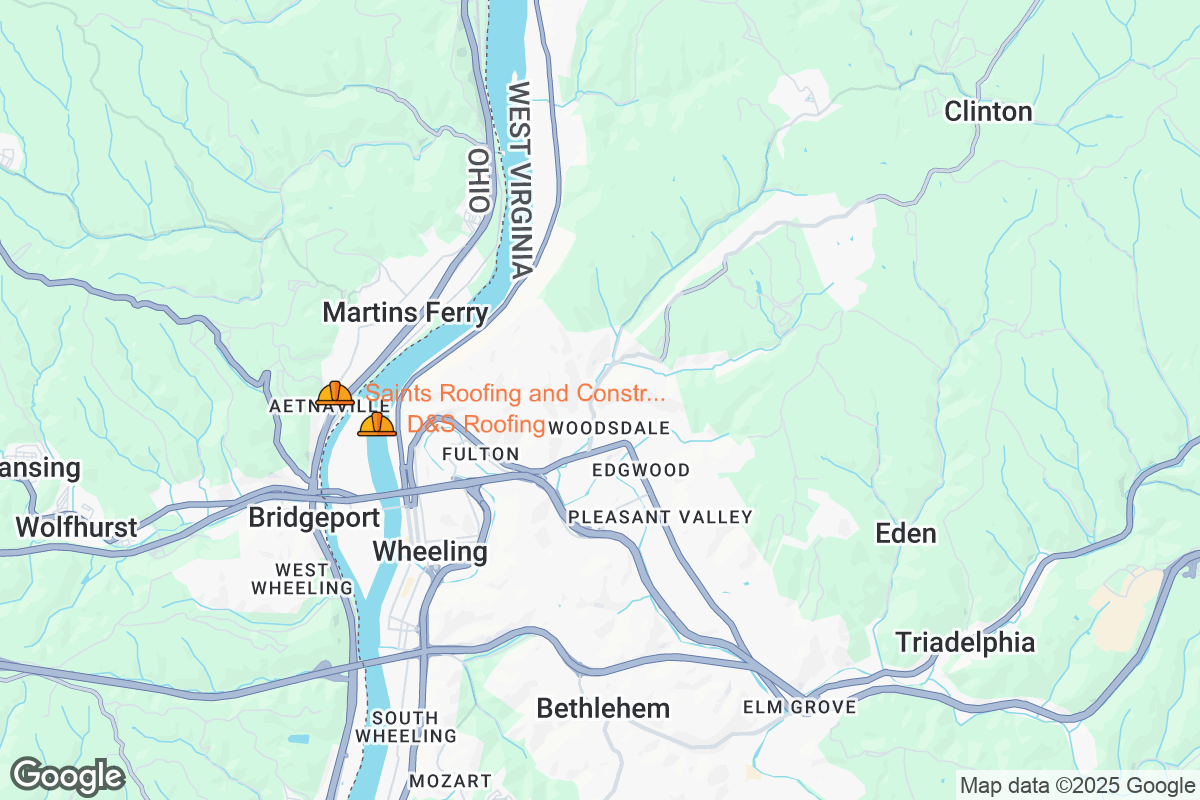 Map of Roofing Contractors in Wheeling, West Virginia