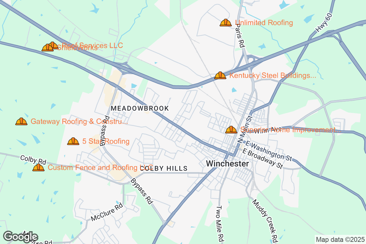 Map of Roofing Contractors in Winchester, Kentucky