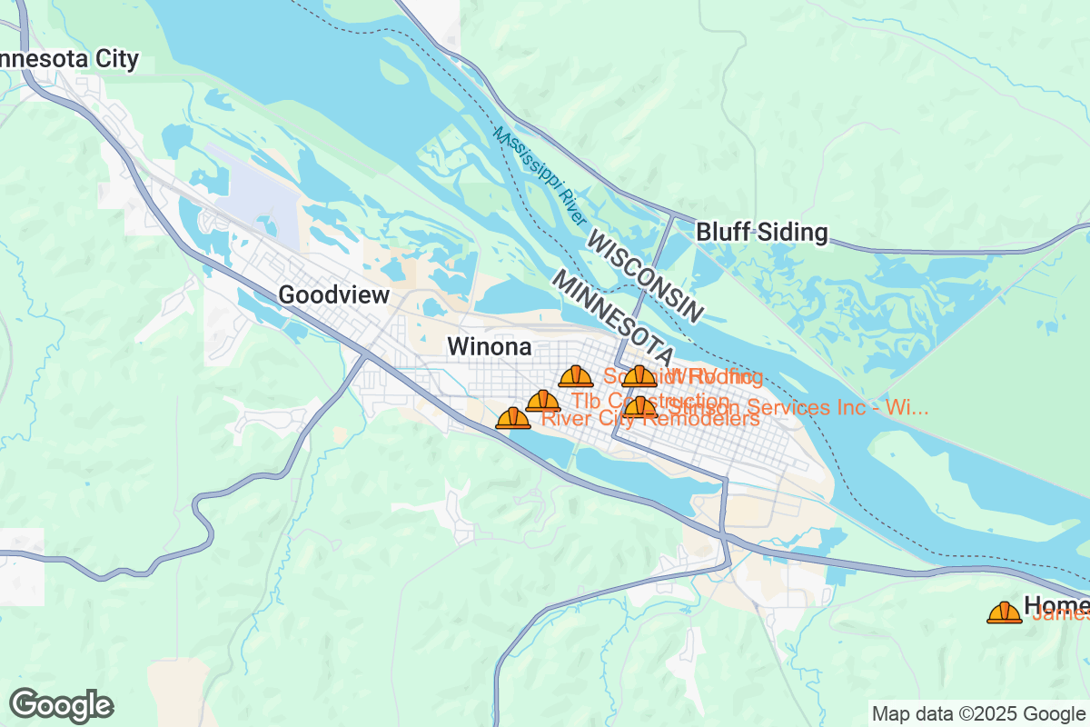 Map of Roofing Contractors in Winona, Minnesota