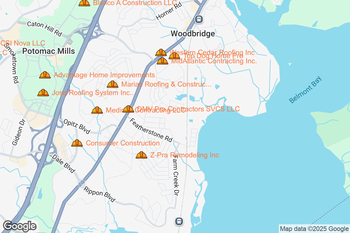 Map of Roofing Contractors in Woodbridge, Virginia