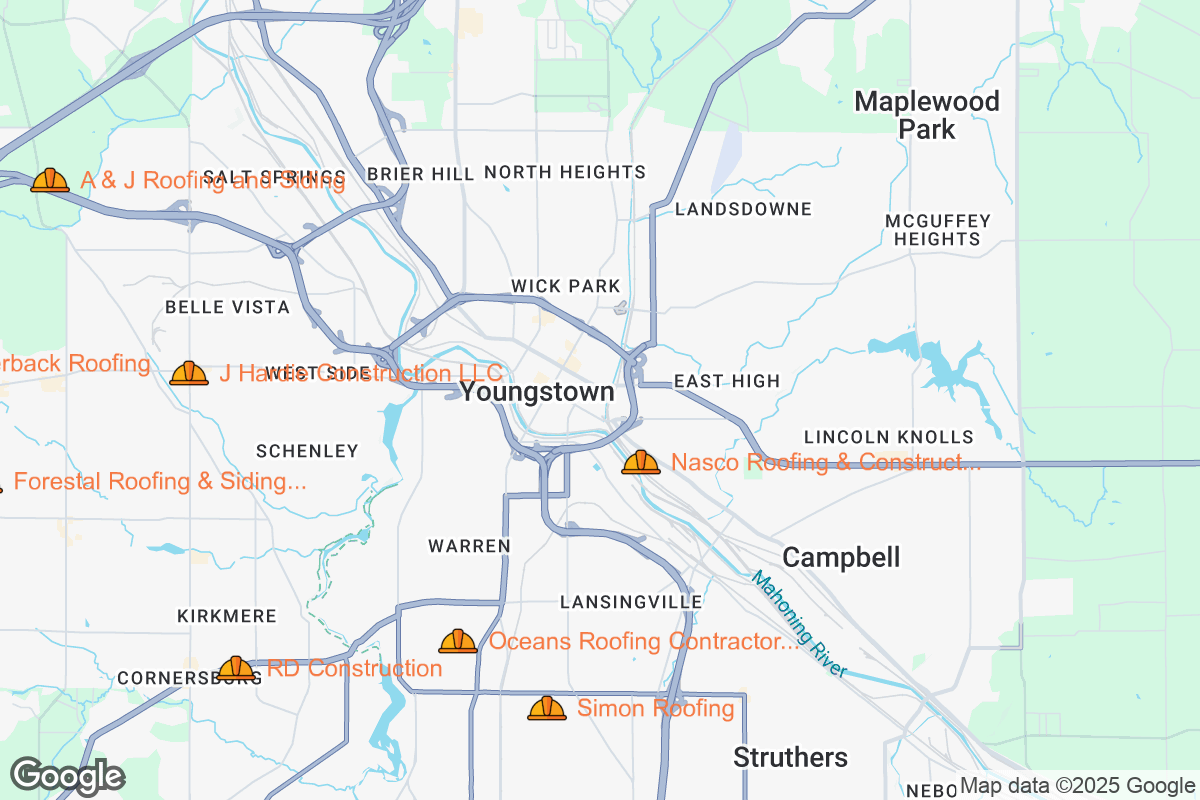 Map of Roofing Contractors in Youngstown, Ohio