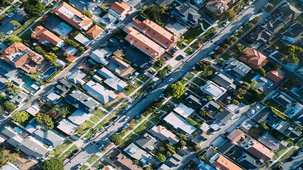 drone view of roofs