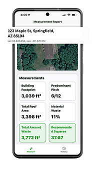 Instant Roofer measurement results screen