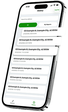 Instant Roofer mobile reports screen