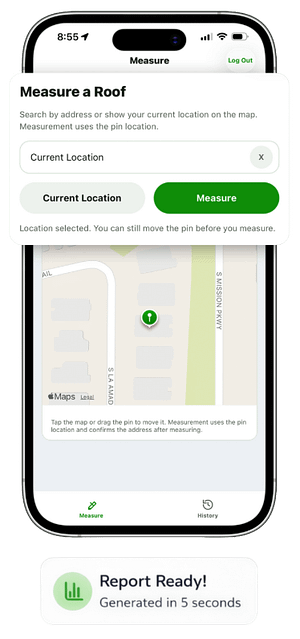 Instant Roofer mobile app showing roof measurement report