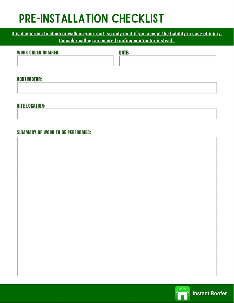 Fillable Form - Pre-Installation Checklist