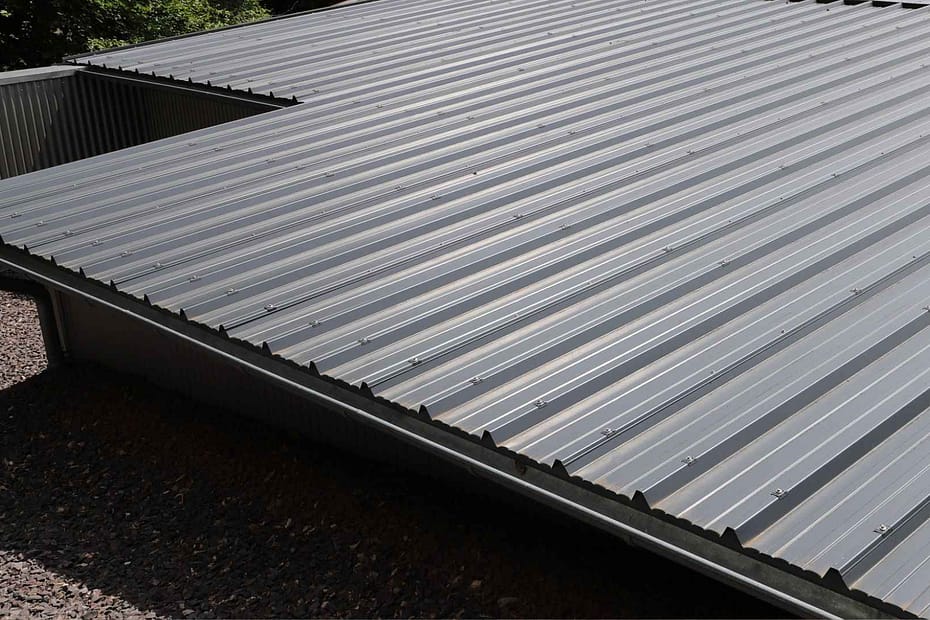 top down view of a flat roof made of standing seam metal