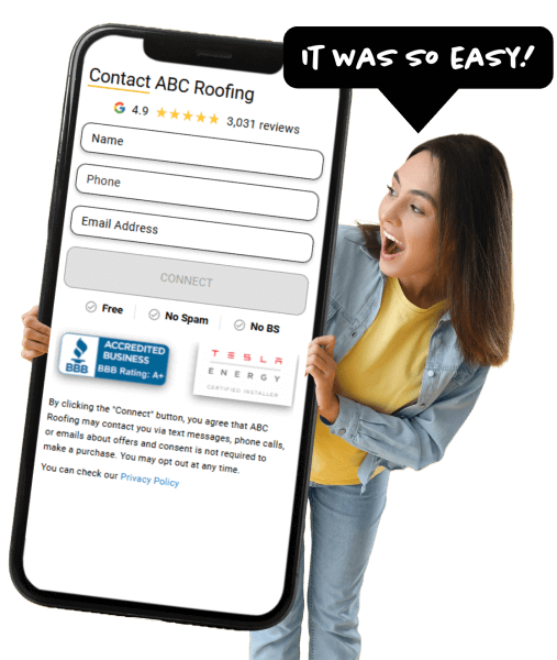 Woman holding phone with contact embed