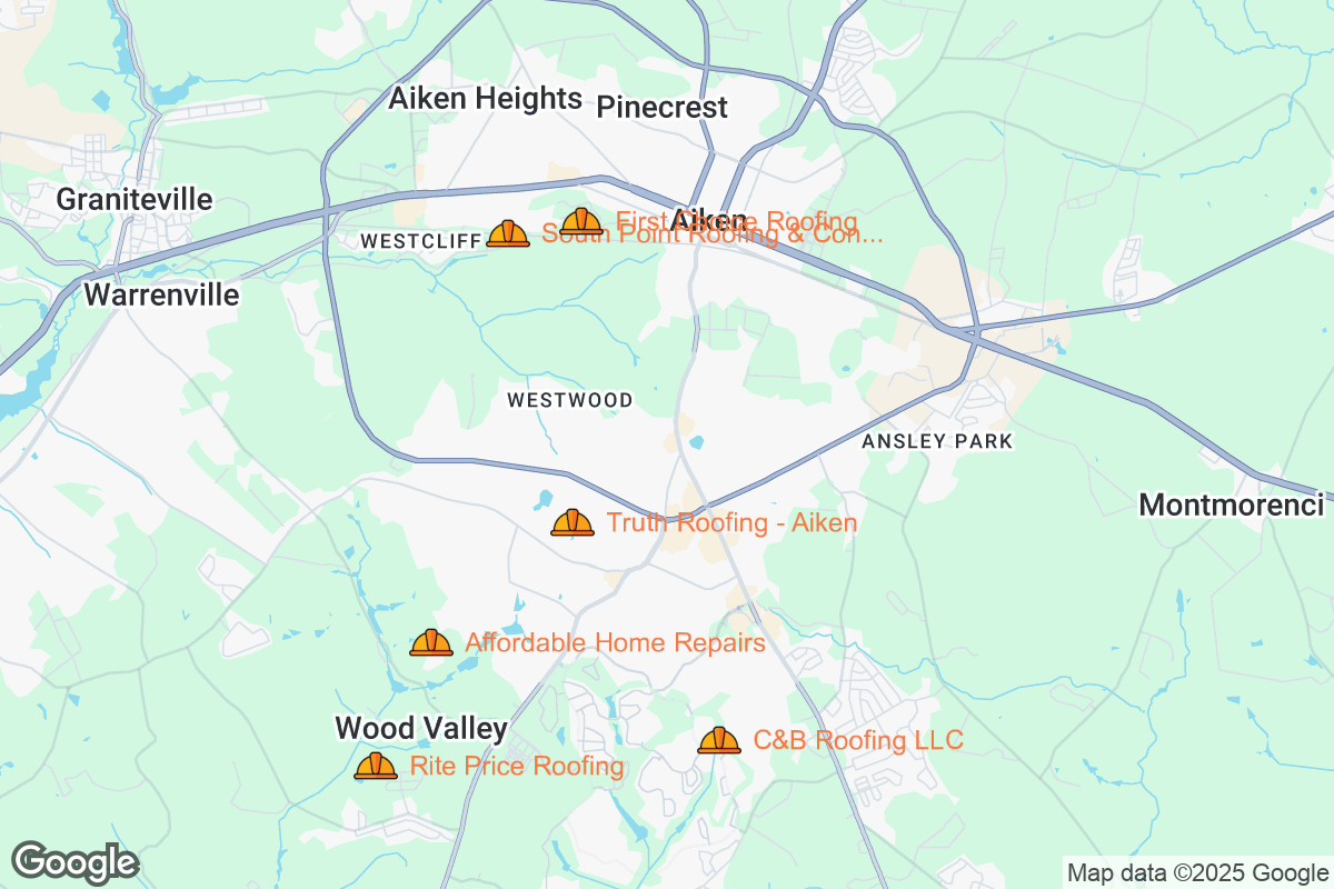 Map of Roofing Contractors in Aiken, South Carolina