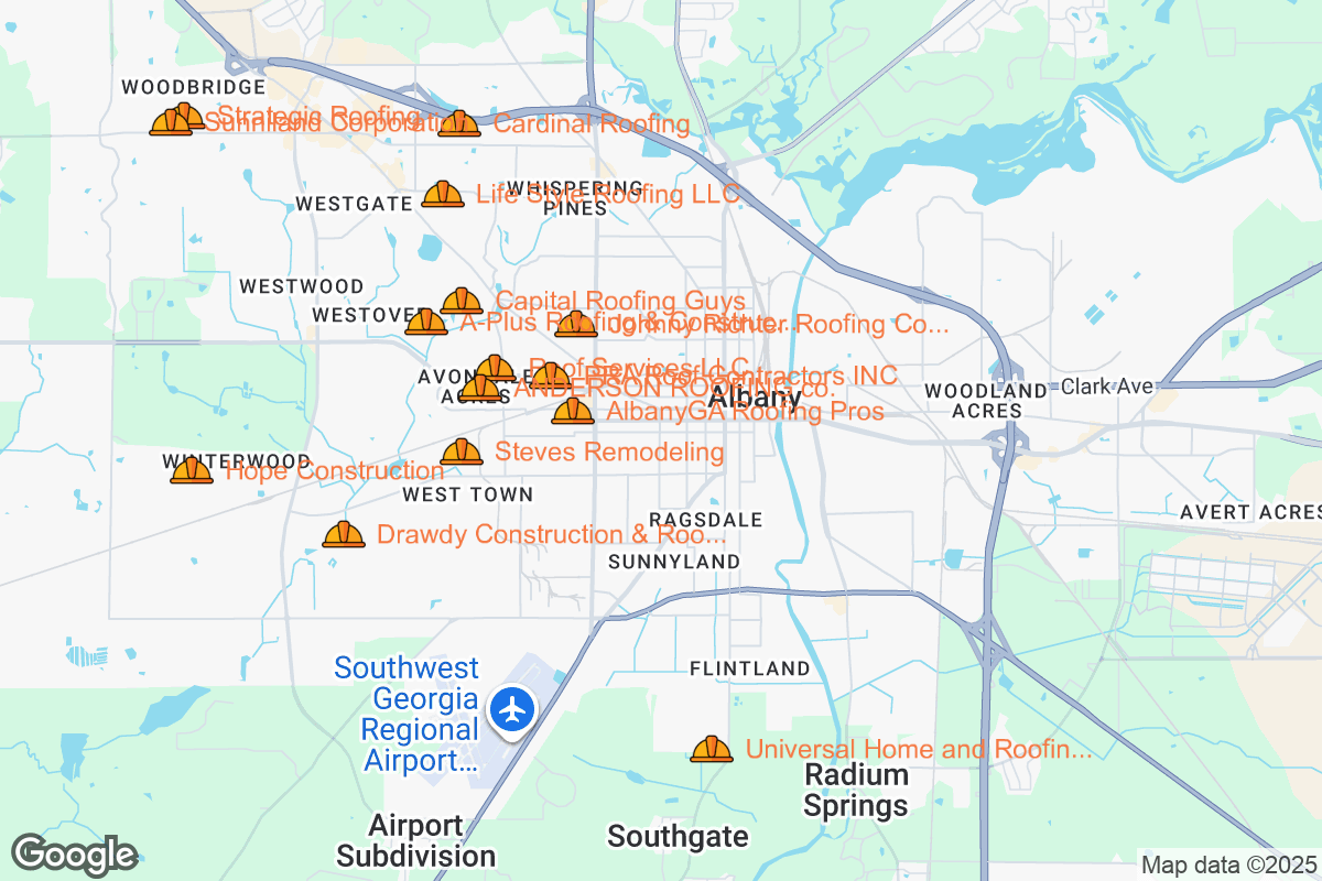 Map of Roofing Contractors in Albany, Georgia