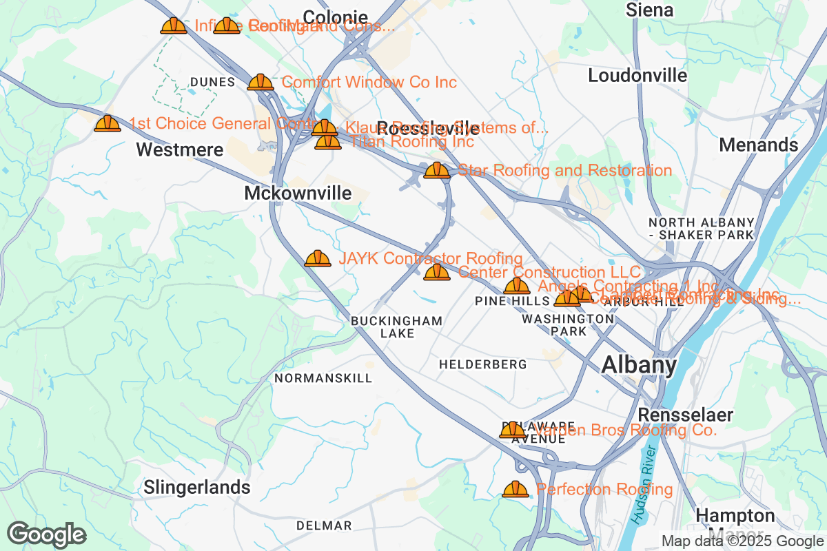 Map of Roofing Contractors in Albany, New York
