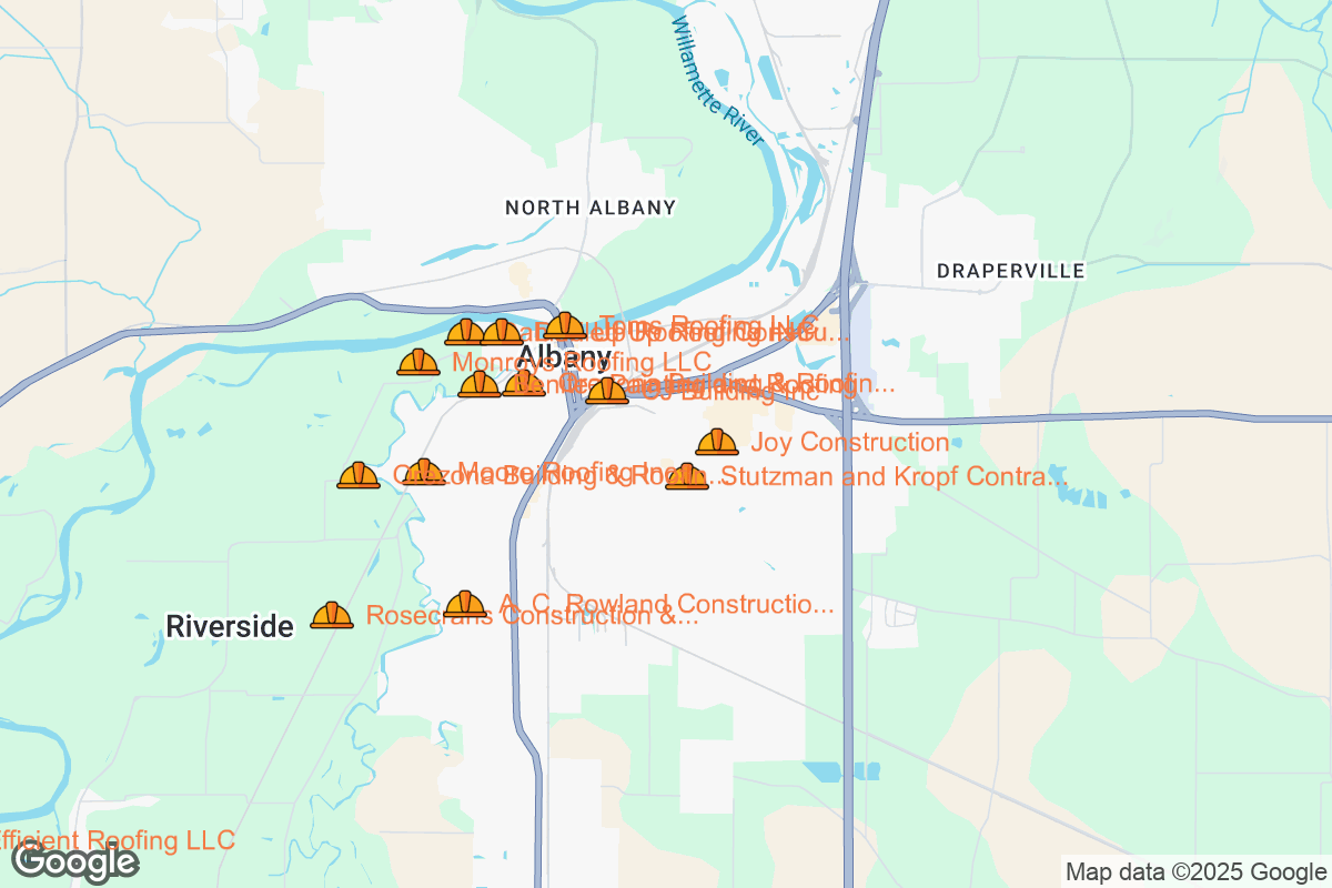 Map of Roofing Contractors in Albany, Oregon