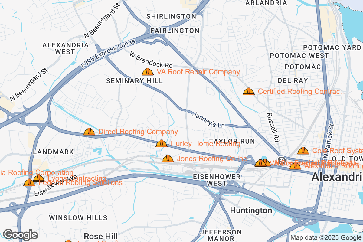Map of Roofing Contractors in Alexandria, Virginia