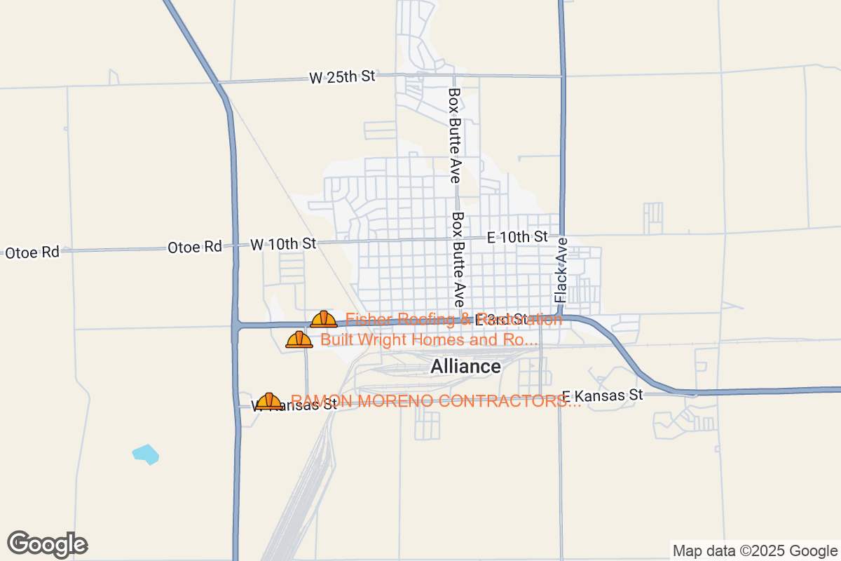 Map of Roofing Contractors in Alliance, Nebraska