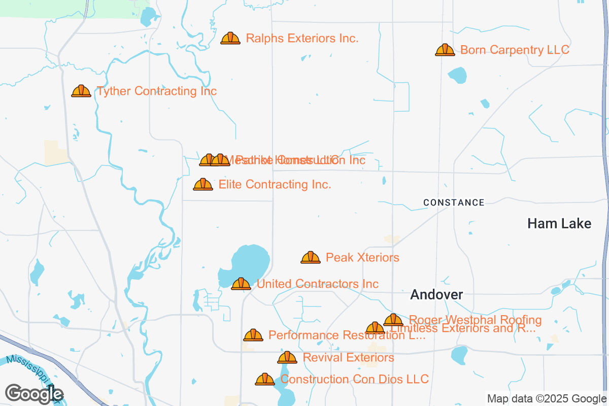 Map of Roofing Contractors in Andover, Minnesota