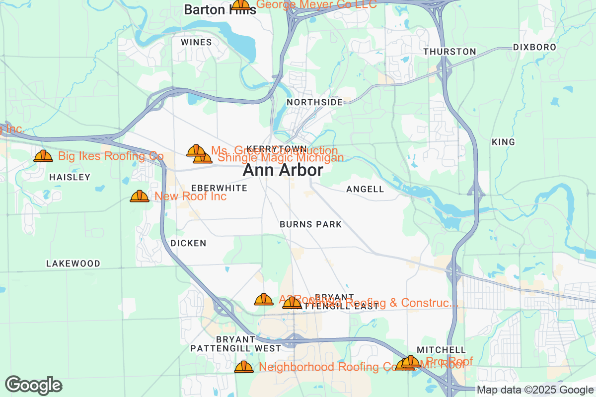 Map of Roofing Contractors in Ann Arbor, Michigan