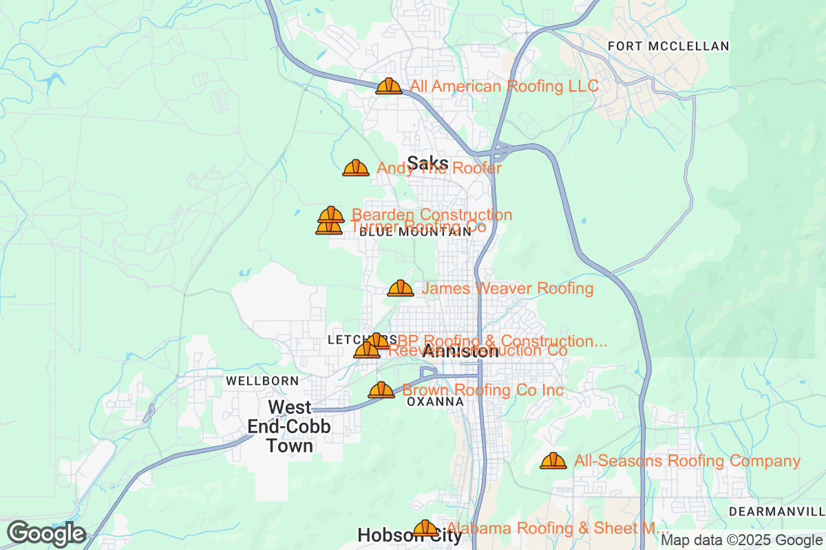 Map of Roofing Contractors in Anniston, Alabama