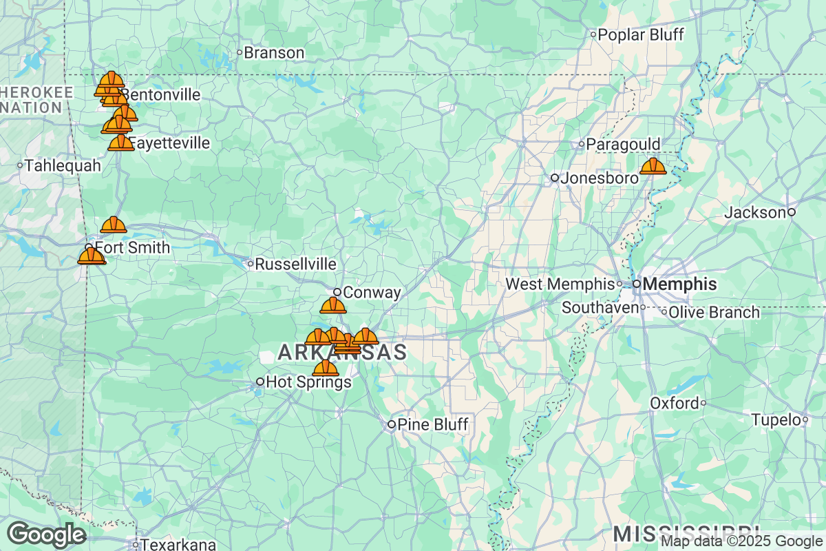 Map of Roofing Contractors in Arkansas
