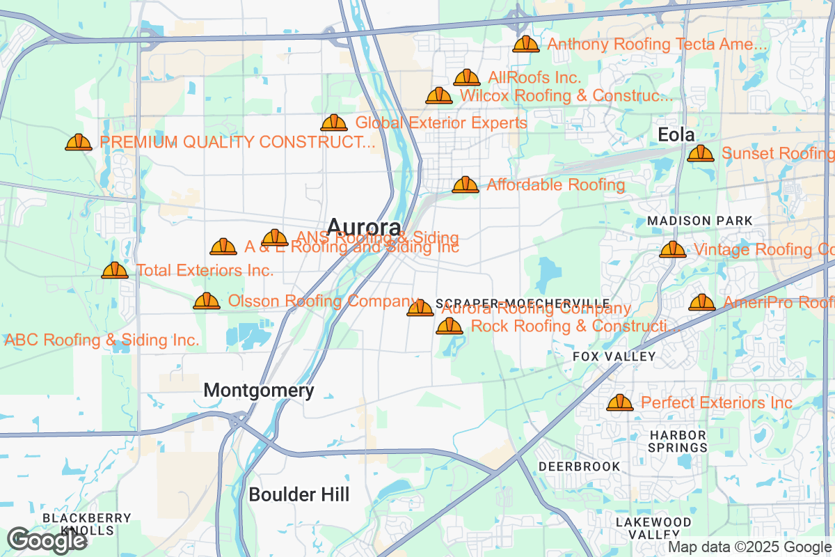 Map of Roofing Contractors in Aurora, Illinois