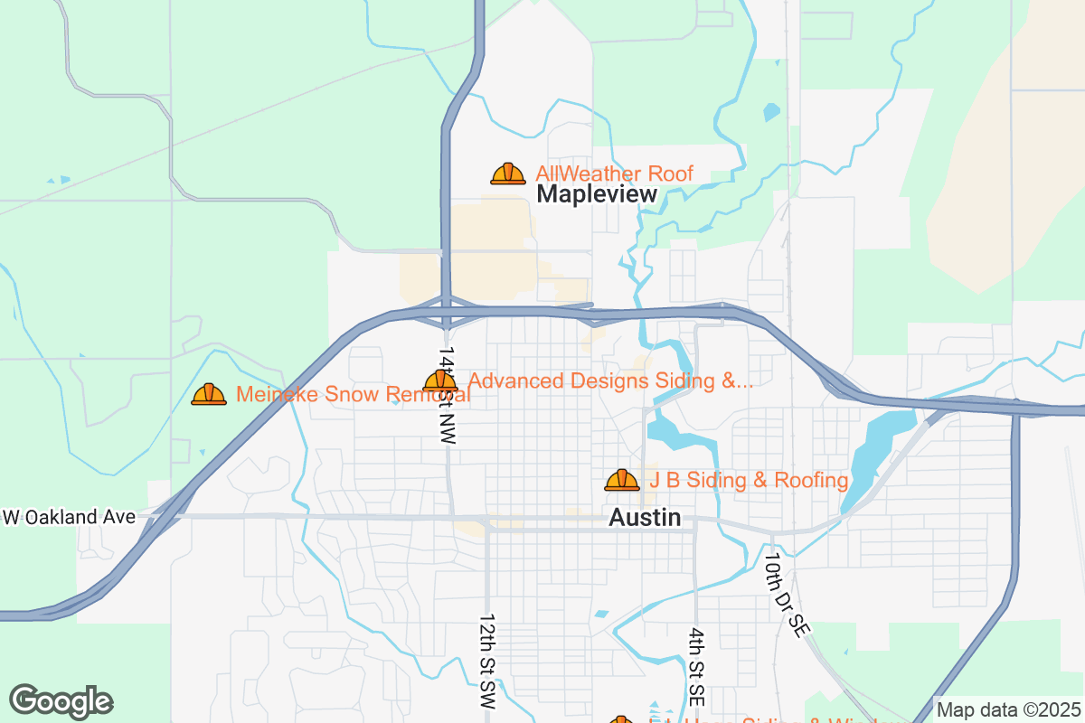 Map of Roofing Contractors in Austin, Minnesota