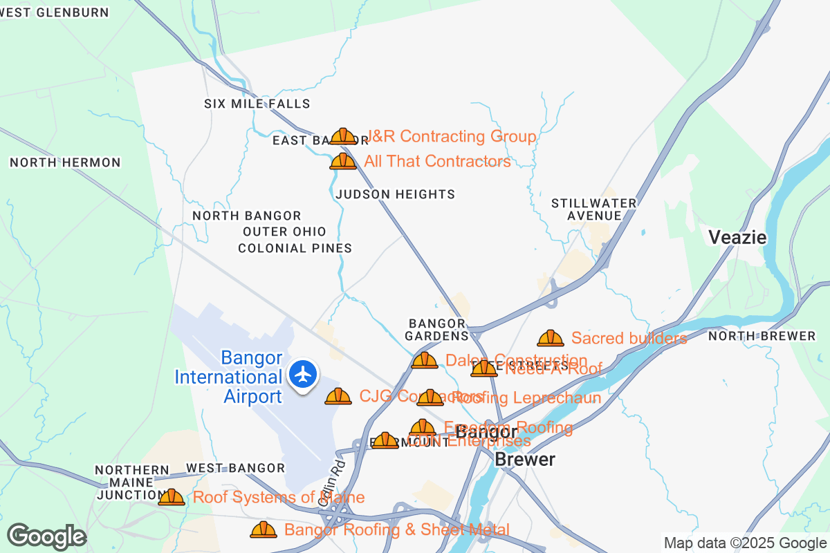 Map of Roofing Contractors in Bangor, Maine