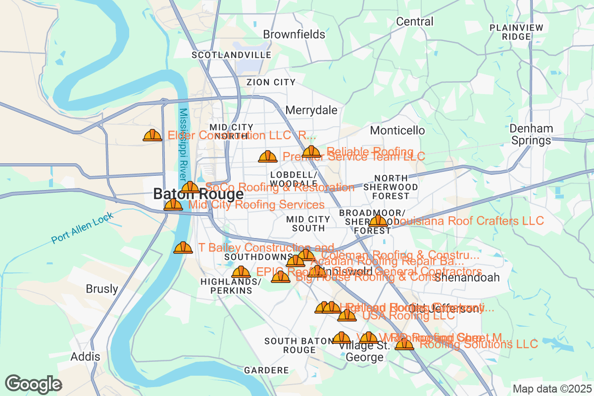 Map of Roofing Contractors in Baton Rouge, Louisiana