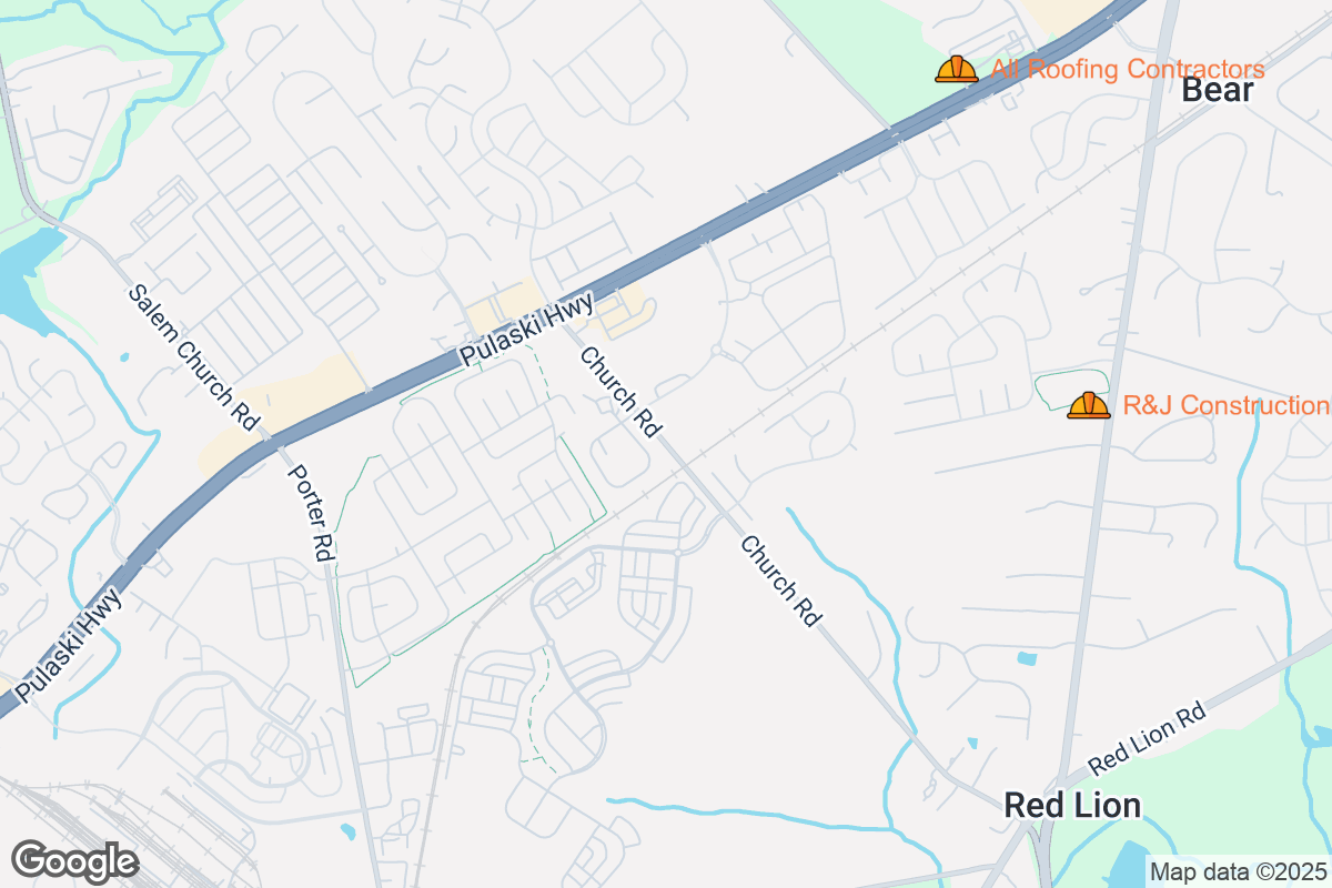 Map of Roofing Contractors in Bear, Delaware