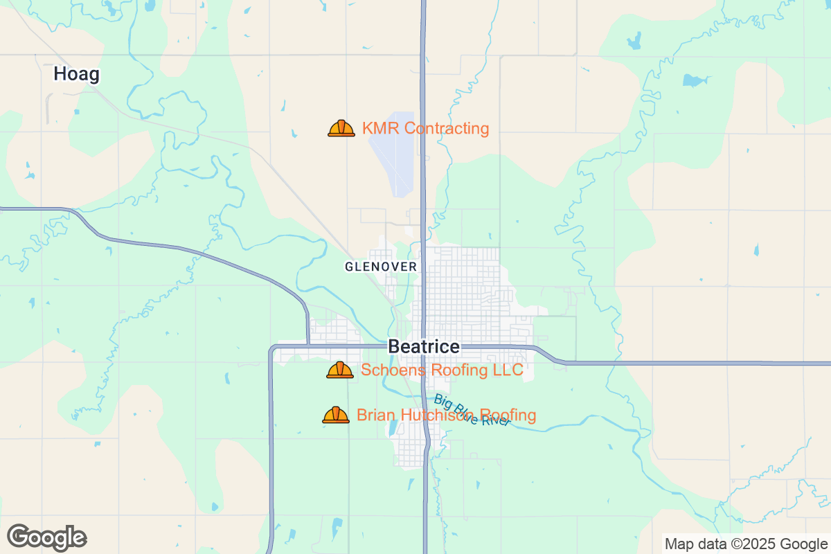 Map of Roofing Contractors in Beatrice, Nebraska