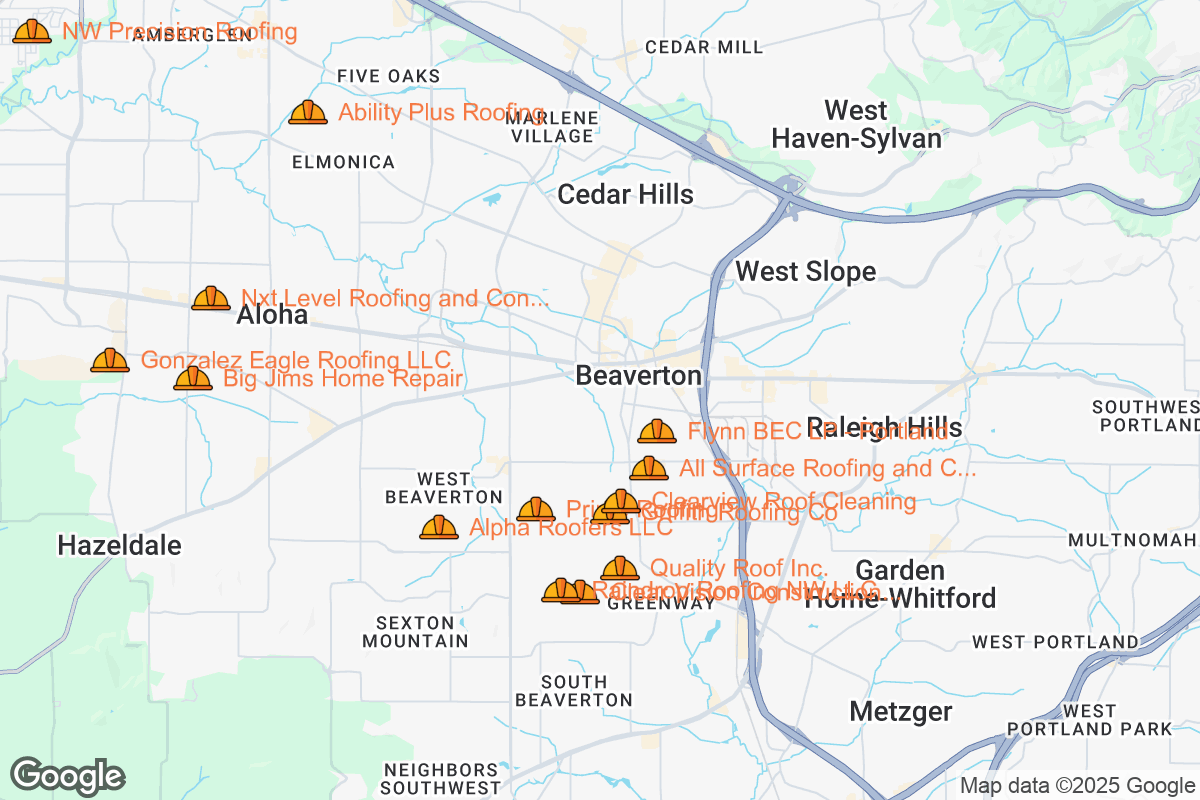 Map of Roofing Contractors in Beaverton, Oregon