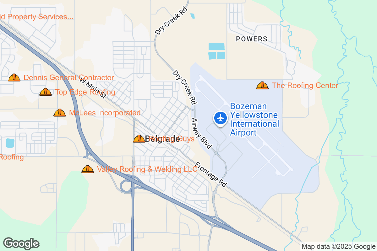 Map of Roofing Contractors in Belgrade, Montana