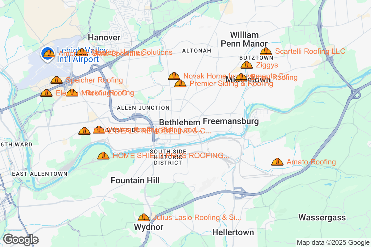 Map of Roofing Contractors in Bethlehem, Pennsylvania